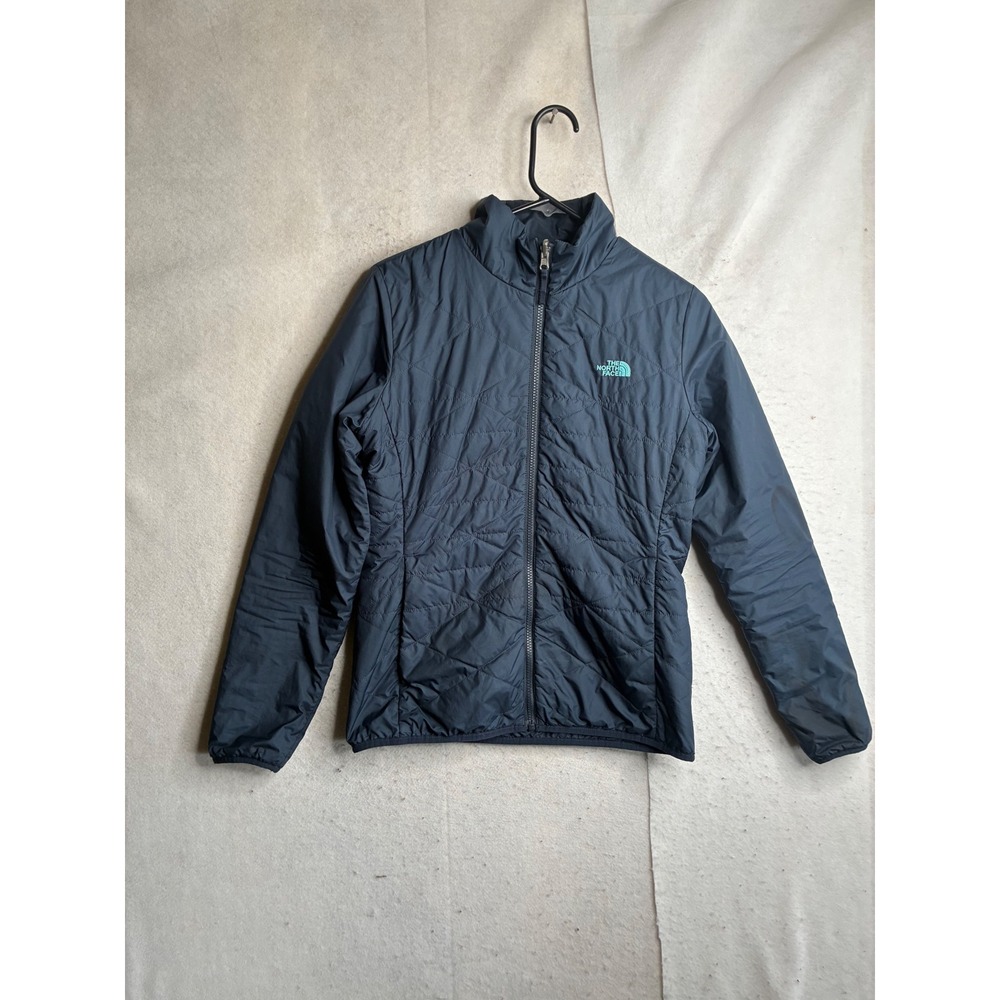 The North Face Tamburello 2 Insulated Quilted Jacket Grey Teal Logo Womens S